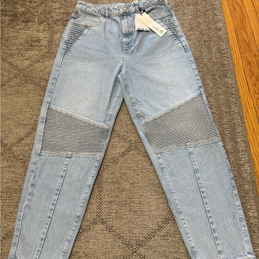 Zara  Join Life Light Blue Straight Leg Jeans with Ribbed Details